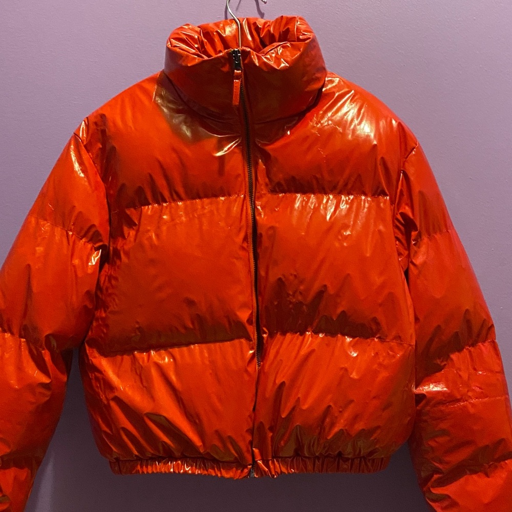 Shiny Orange Puffer Jacket